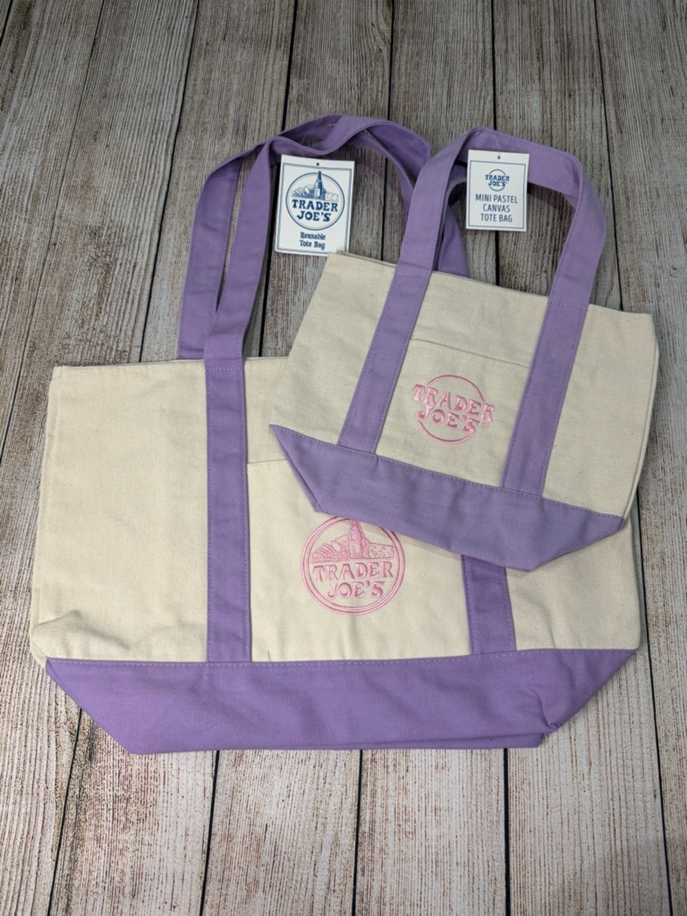 NWT 2026 Trader Joe’s Lavender Tote Set - Full Size & Mini Pastel Canvas